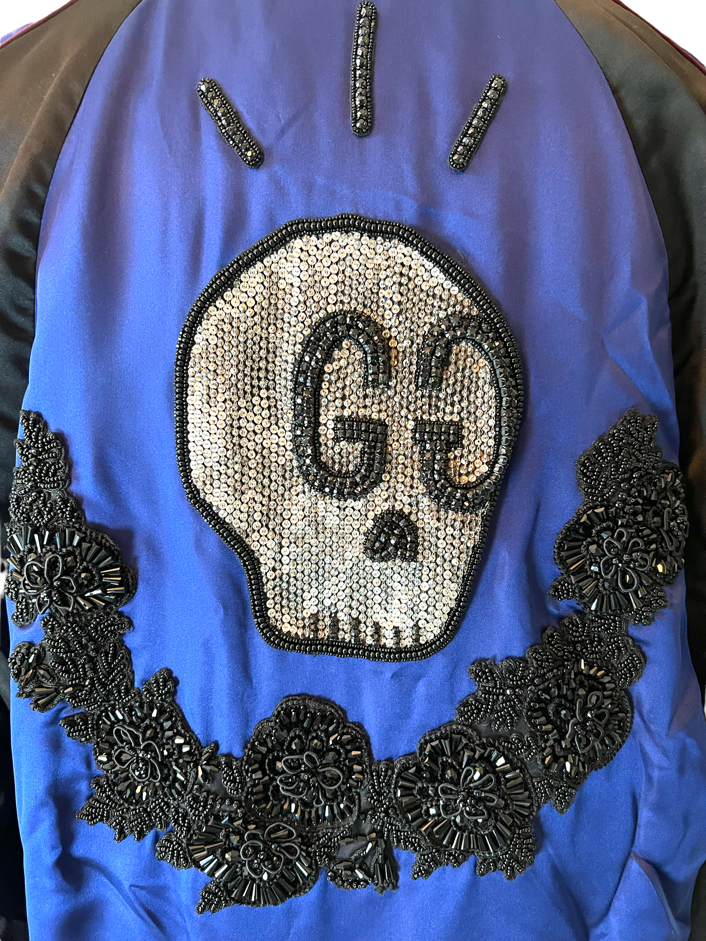 Gucci Silk Blend Crystal Embellished Size 44 Bomber Jacket