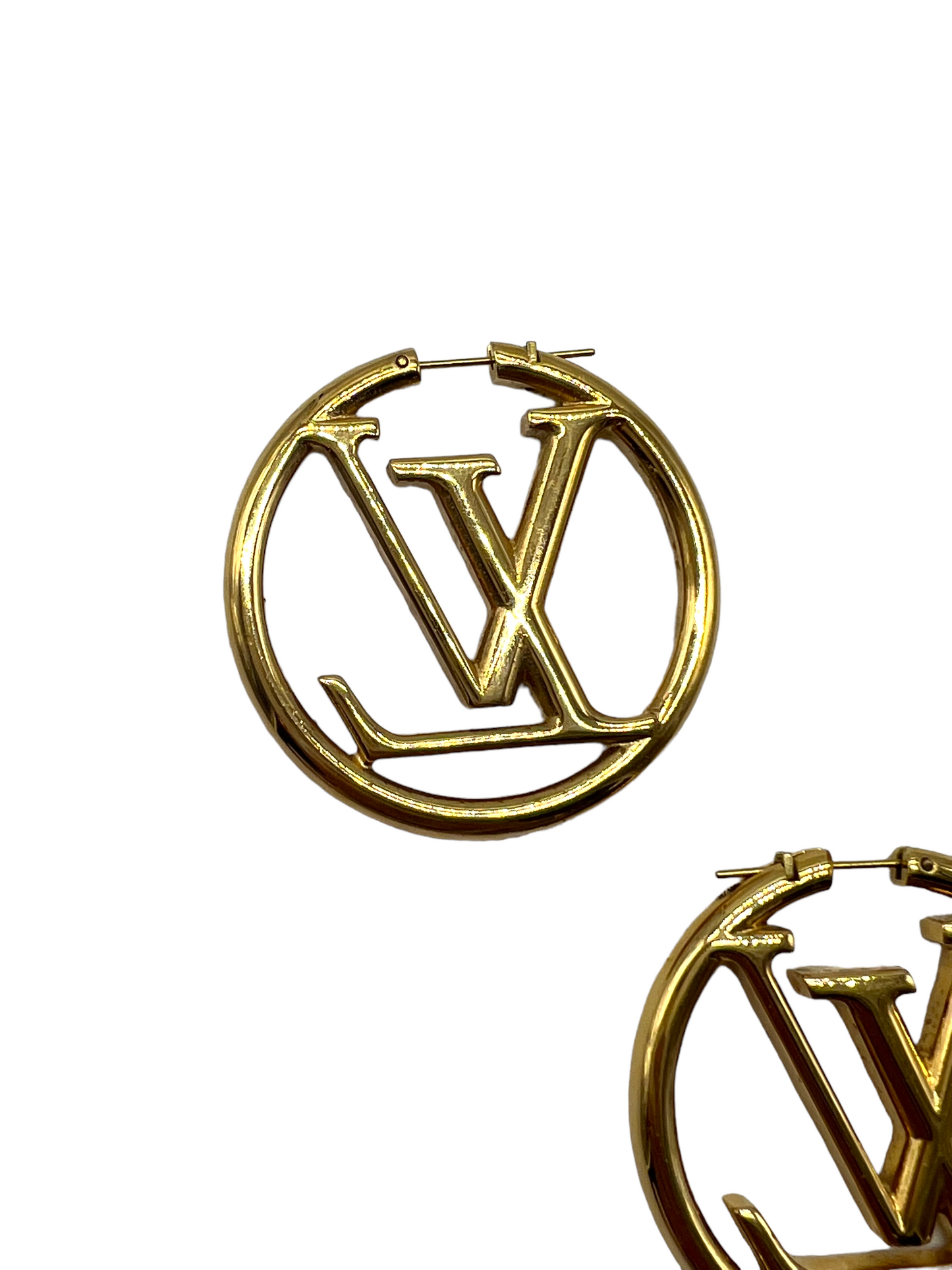 Louis Vuitton Gold Louise GM Logo Hoop Earrings