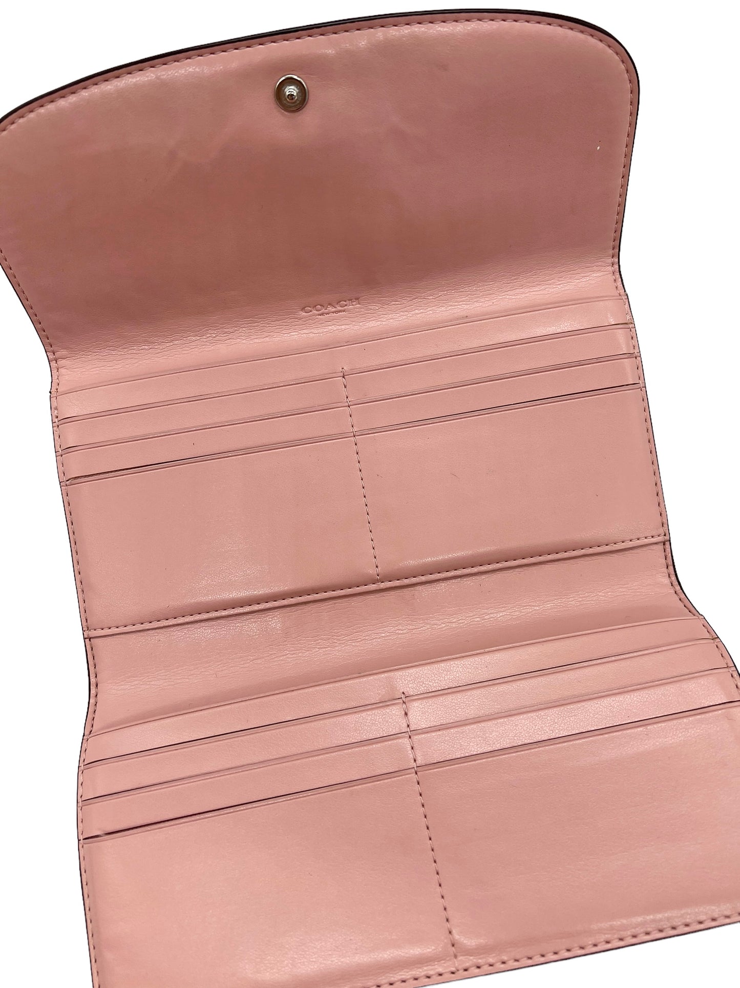 Coach Brown Signature Print Pink Flap Wallet