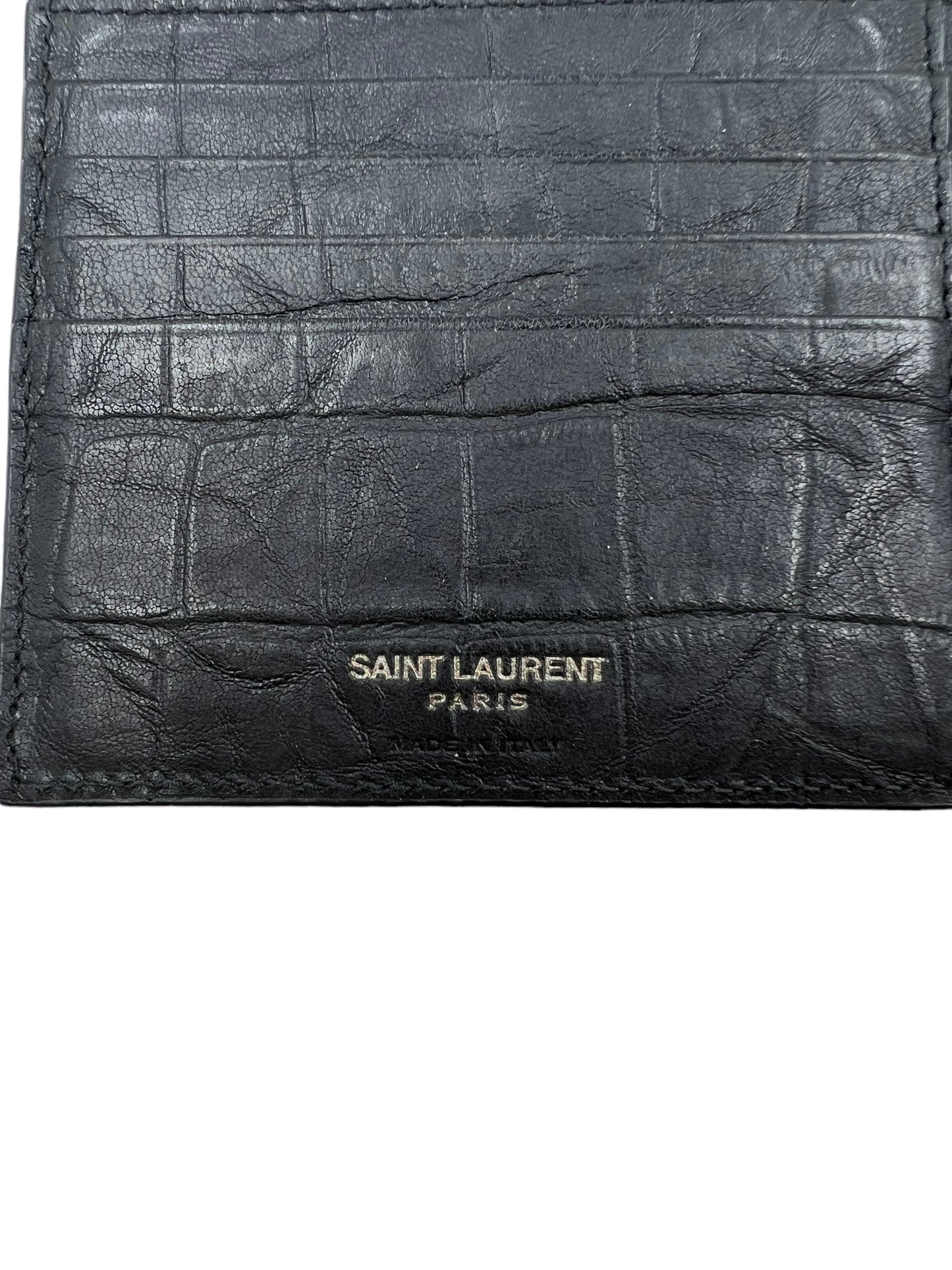 Saint Laurent YSL Black Croc Embossed Cassandra Wallet