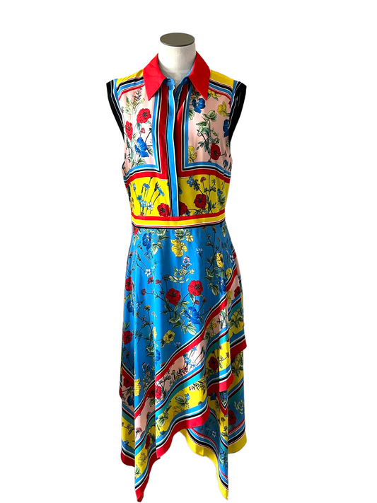 Alice + Olivia Blue Farrah Floral Scarf Dress Size 10