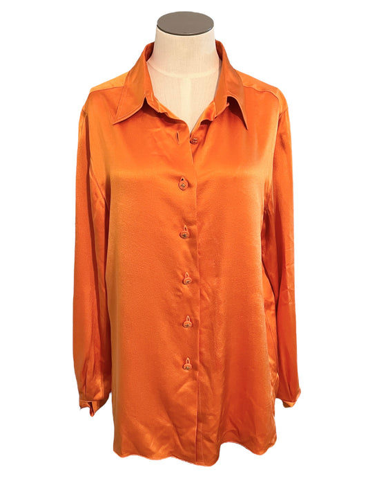 Chanel Vintage 80s Orange Silk Blouse Top