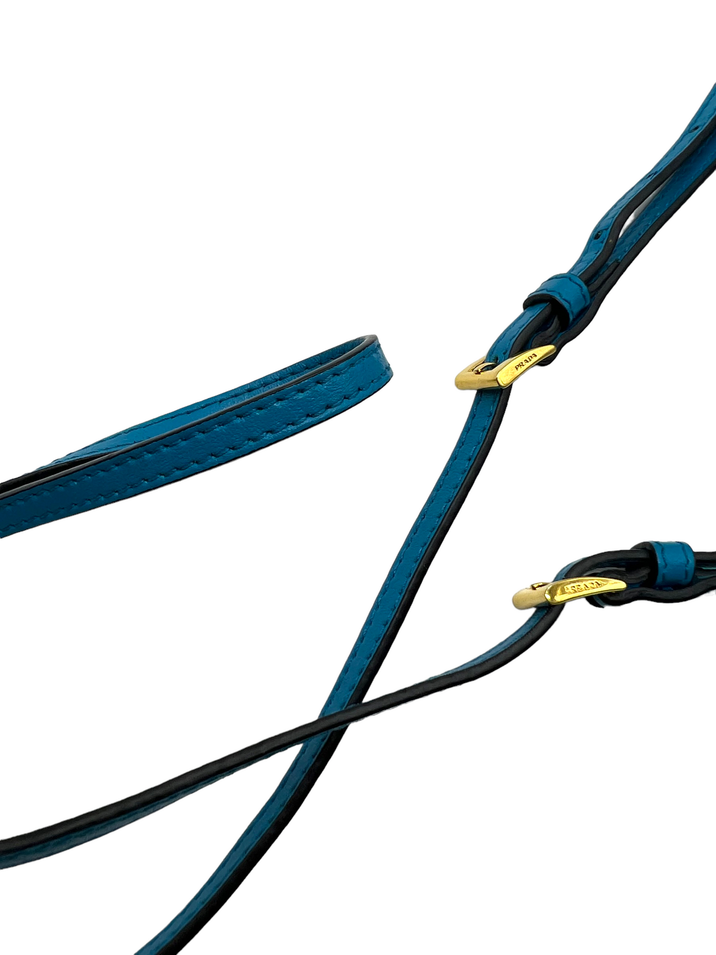 Prada Blue Leather Small Drawstring Bucket Handbag