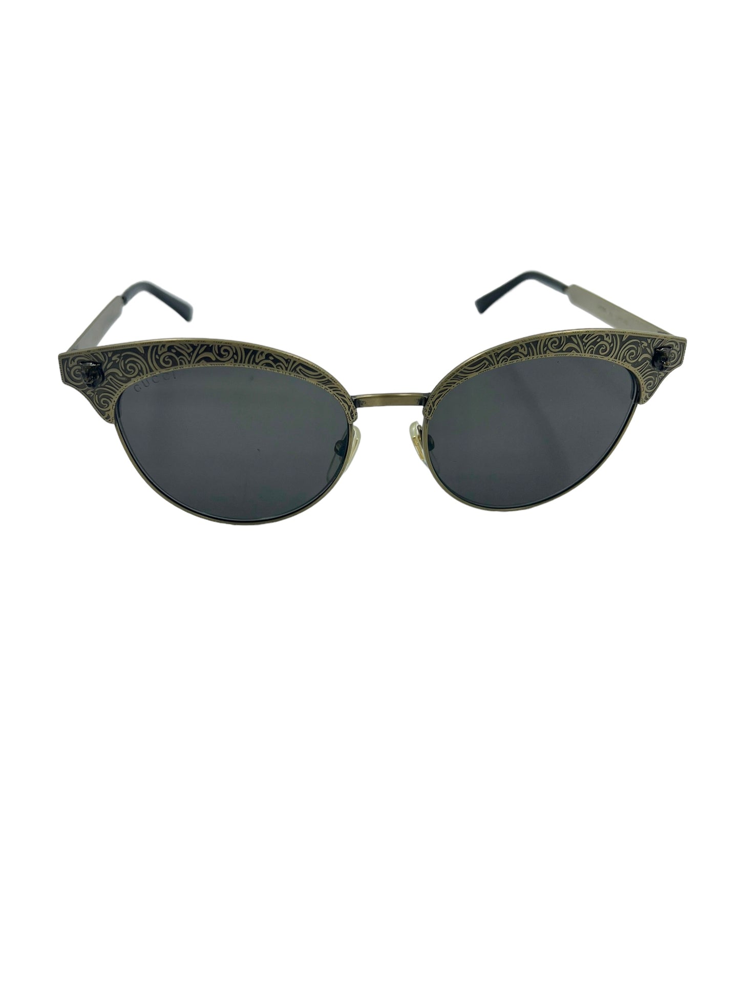 Gucci GG0220S Gold Cat Eye Engraved Sunglasses