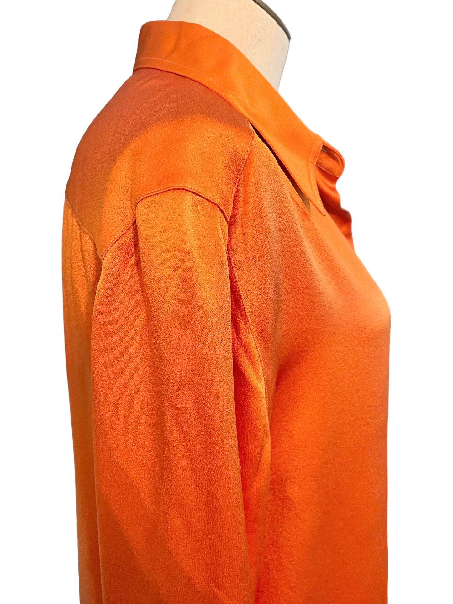 Chanel Vintage 80s Orange Silk Blouse Top