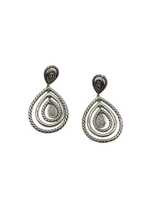 David Yurman Sterling Silver Cabled Diamond Hoop Earrings