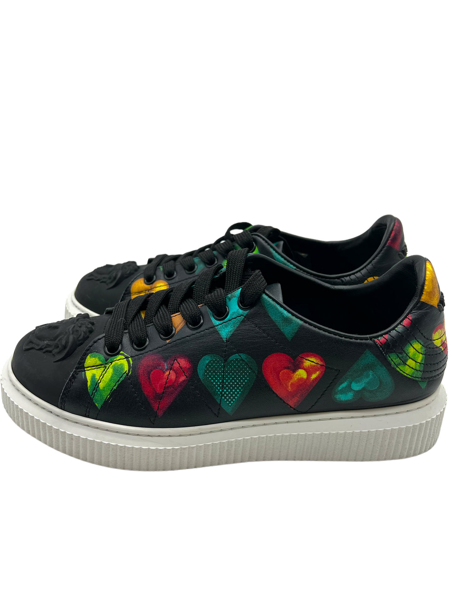 Versace Black Heart Print Medusa Head Low Top Size 38 Sneakers