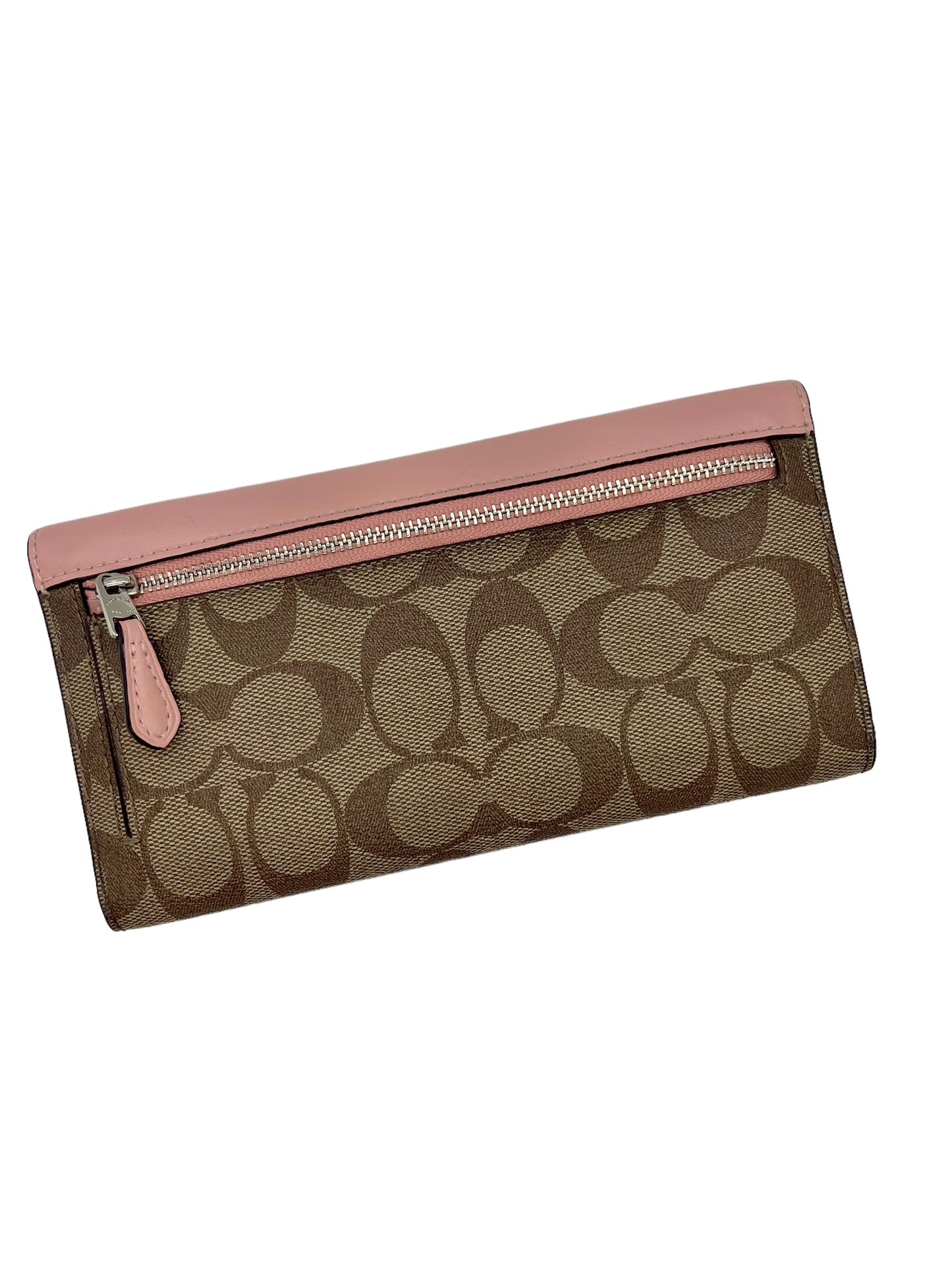 Coach Brown Signature Print Pink Flap Wallet