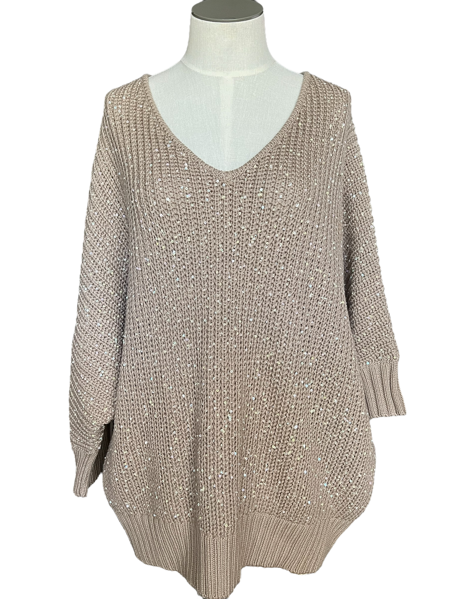 St. John Beige Knit Sequin Size L Sweater
