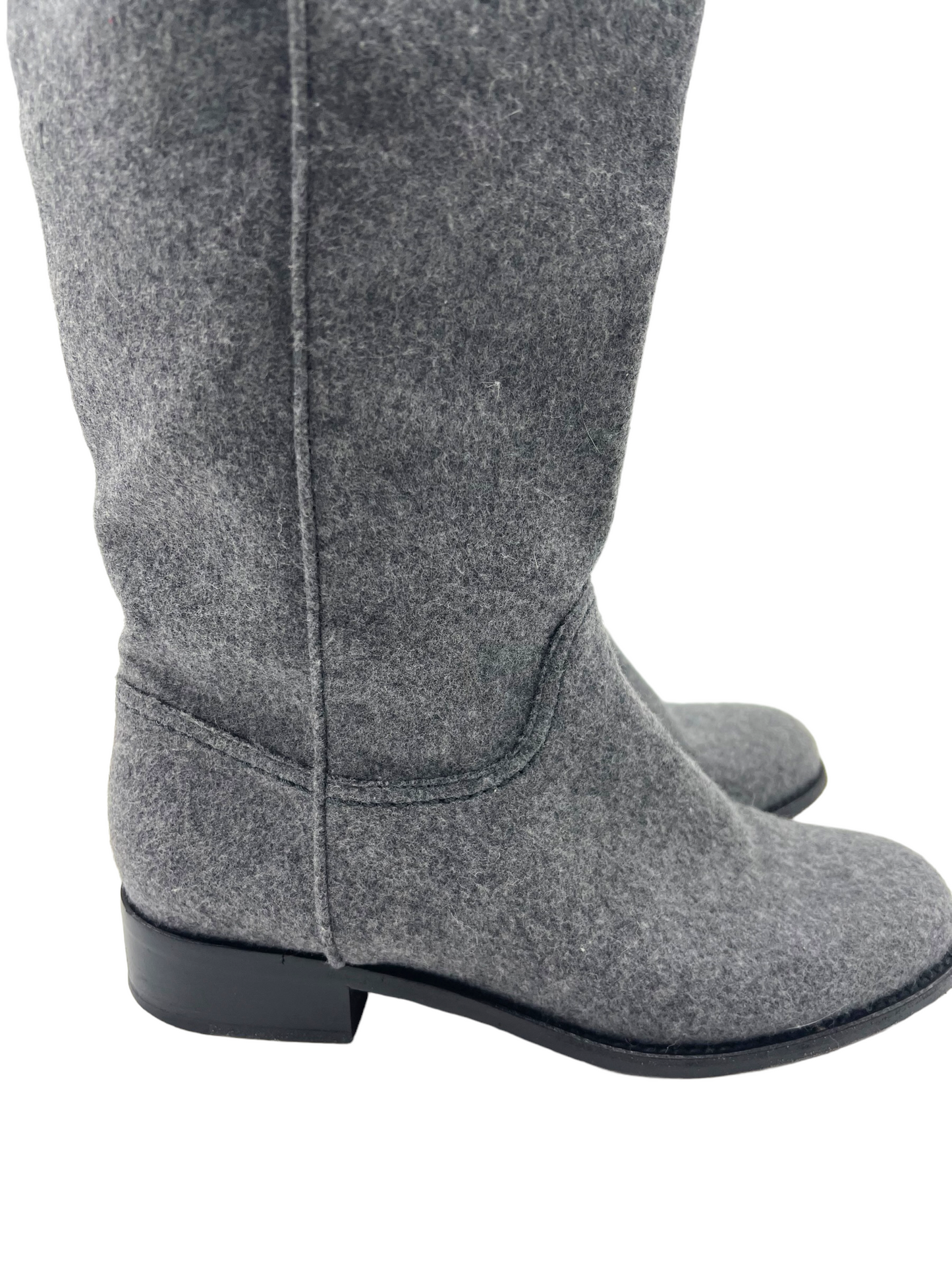 Chanel Gray Knit CC Logo Size 38 Riding Boots