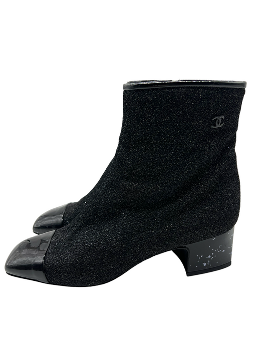 Chanel  Black Glitter Mesh Size 38 Booties