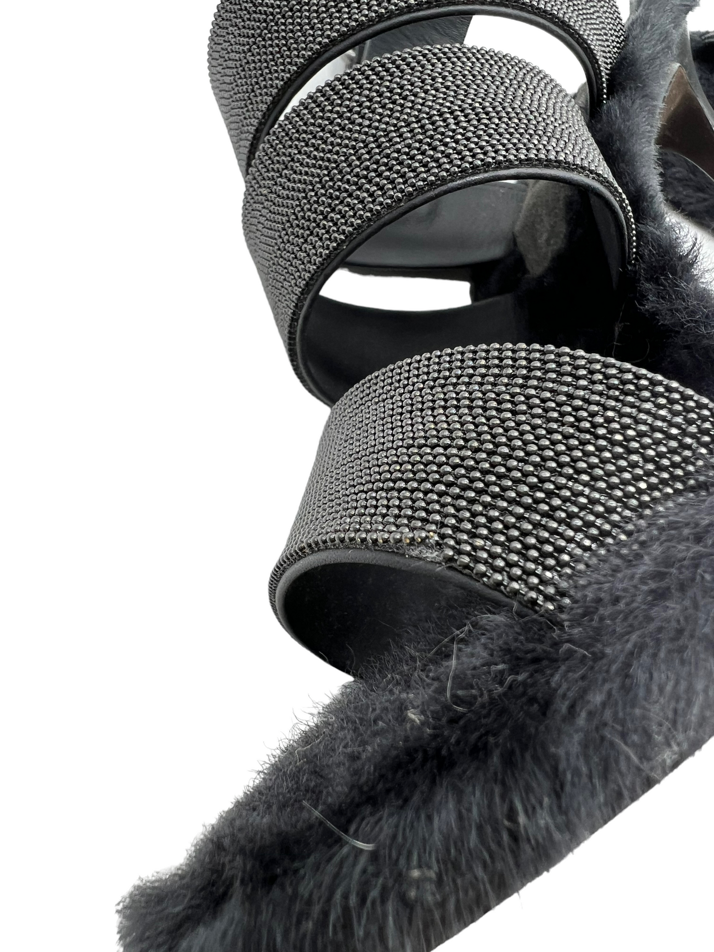 Brunello Cucinelli Black Beaded Fur Lined Size 37 Heels