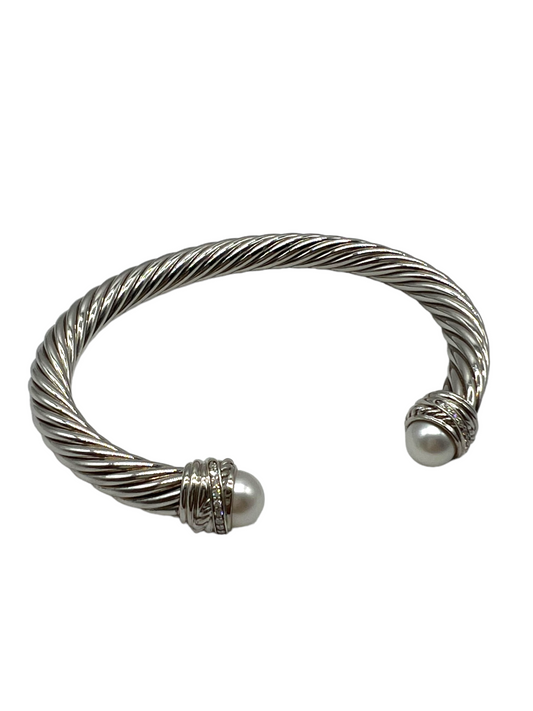 David Yurman Sterling Silver Pearl Diamond 7mm Classic Cable Cuff