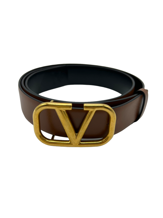 Valentino Tan Leather Reversible Vlogo Size 85 Belt