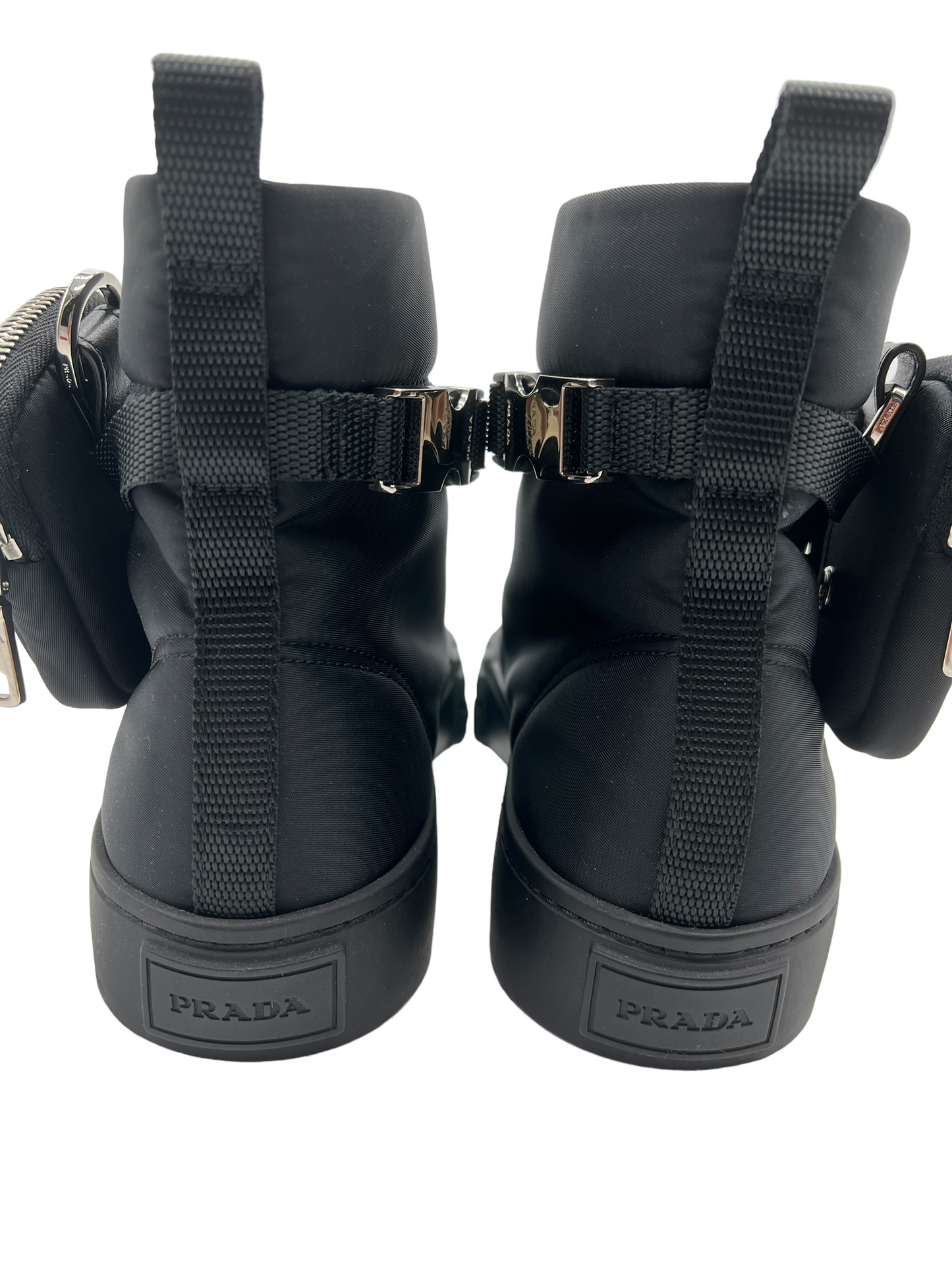 Prada Black Pouch Pocket Nylon Women's Size 40 High Top Sneakers