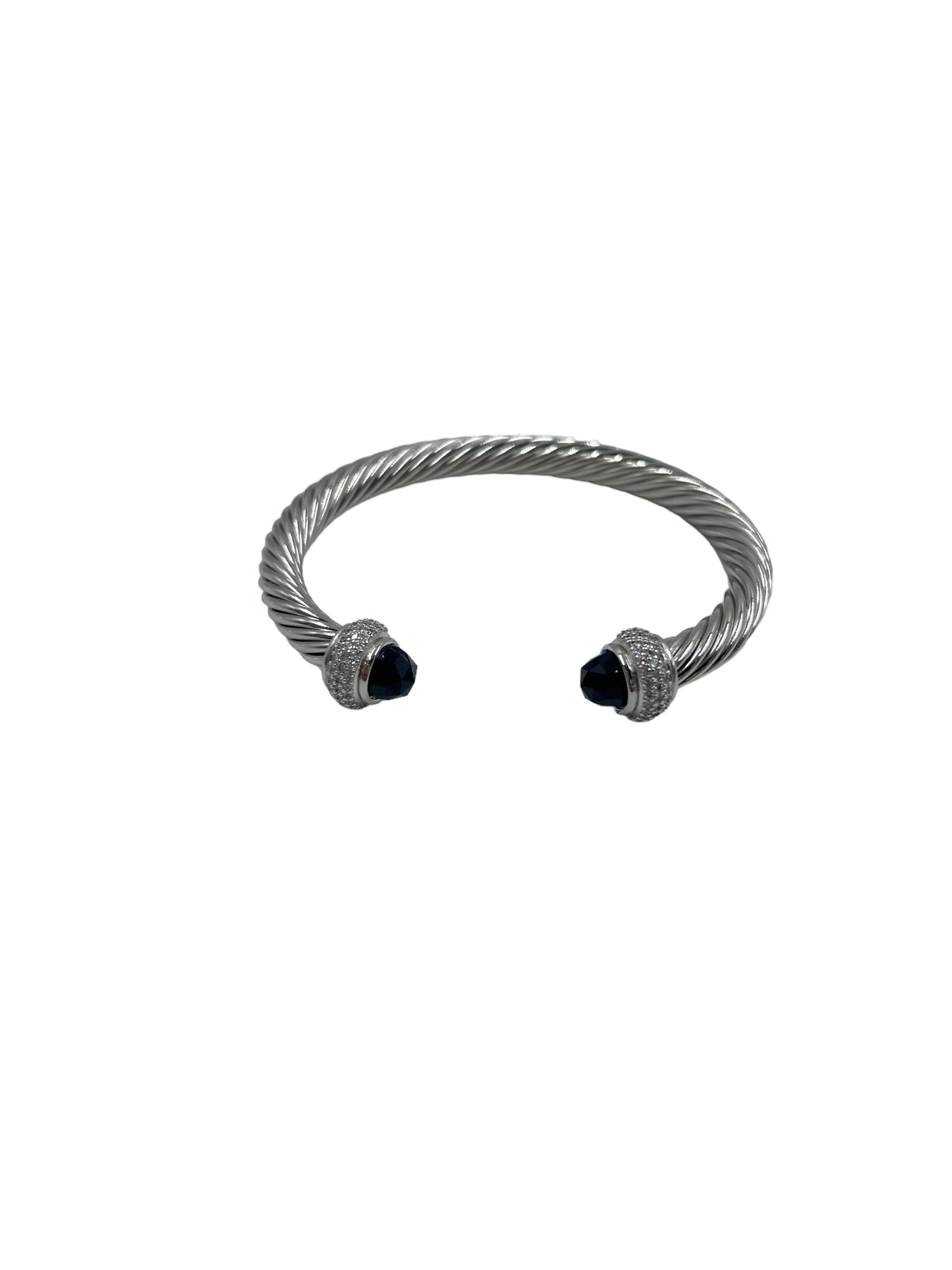 David Yurman Sterling Silver 7mm Onyx Diamond Cable Candy Bracelet