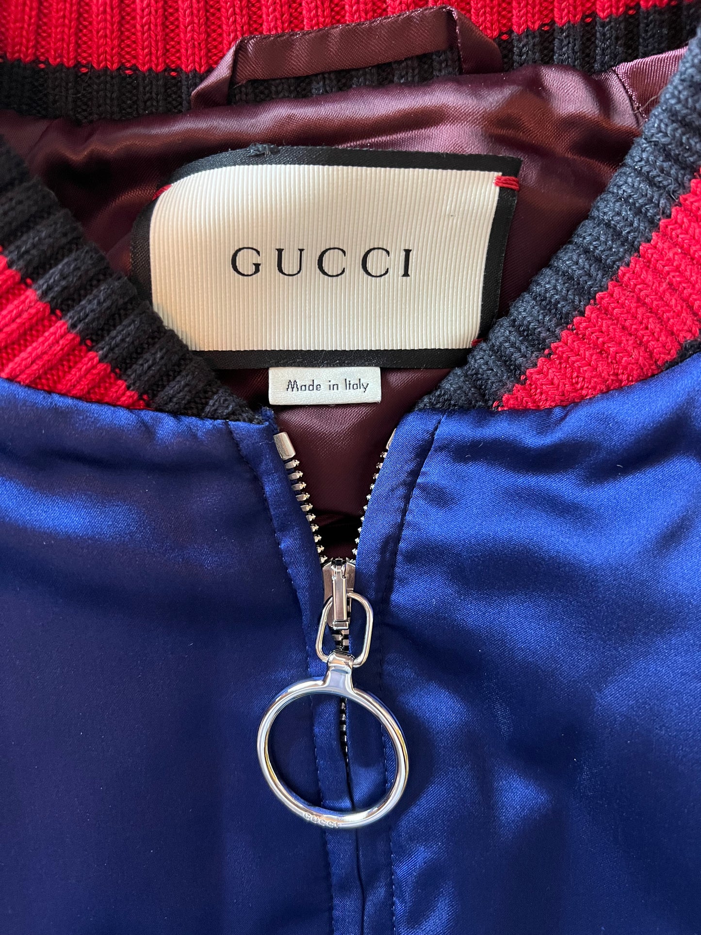 Gucci Silk Blend Crystal Embellished Size 44 Bomber Jacket