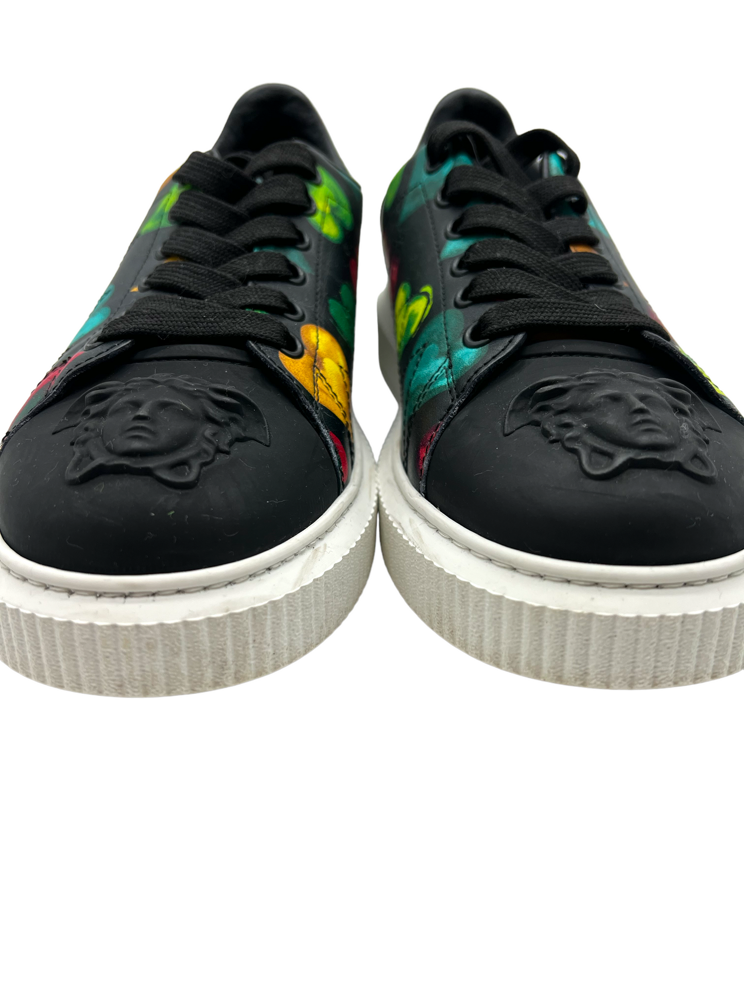 Versace Black Heart Print Medusa Head Low Top Size 38 Sneakers