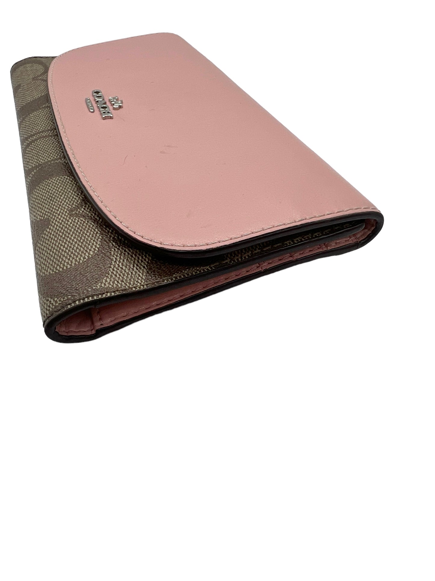 Coach Brown Signature Print Pink Flap Wallet