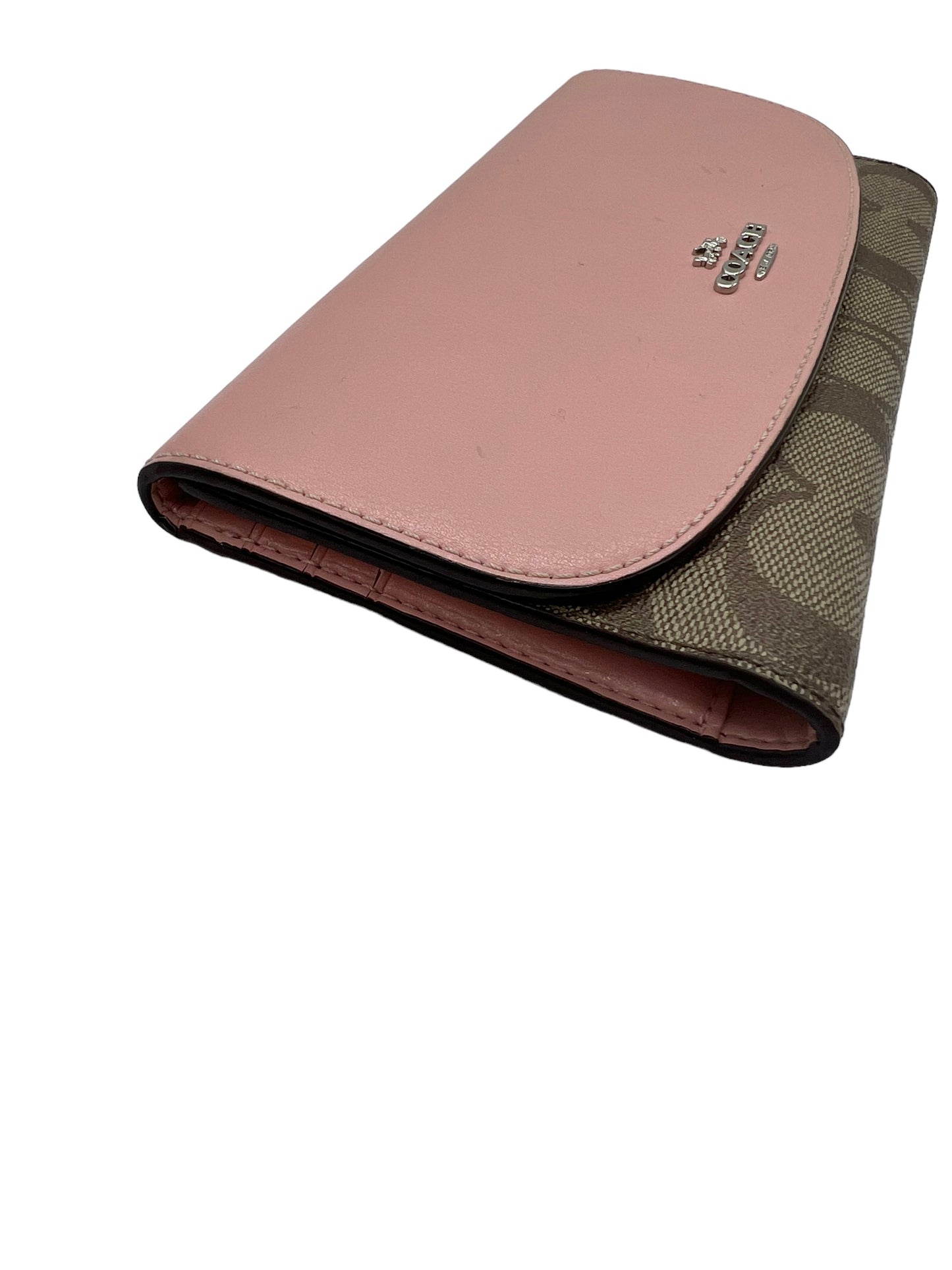 Coach Brown Signature Print Pink Flap Wallet