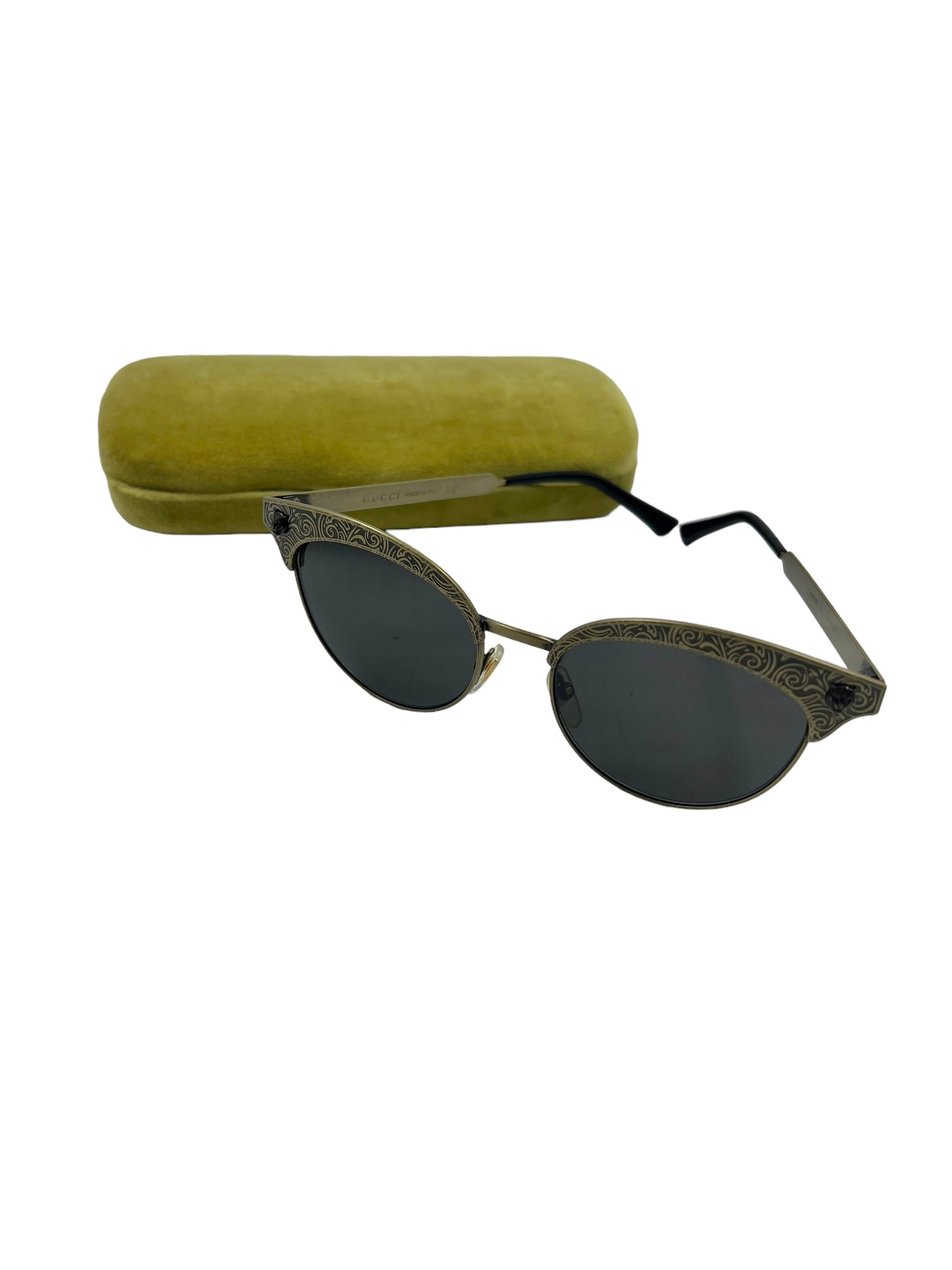 Gucci GG0220S Gold Cat Eye Engraved Sunglasses