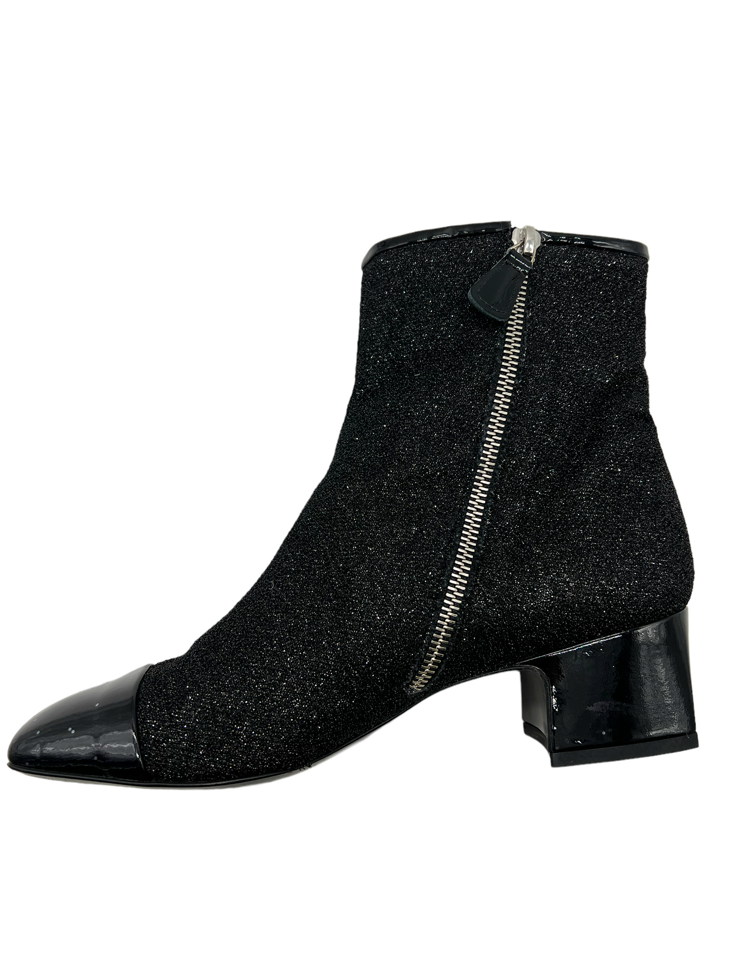 Chanel  Black Glitter Mesh Size 38 Booties