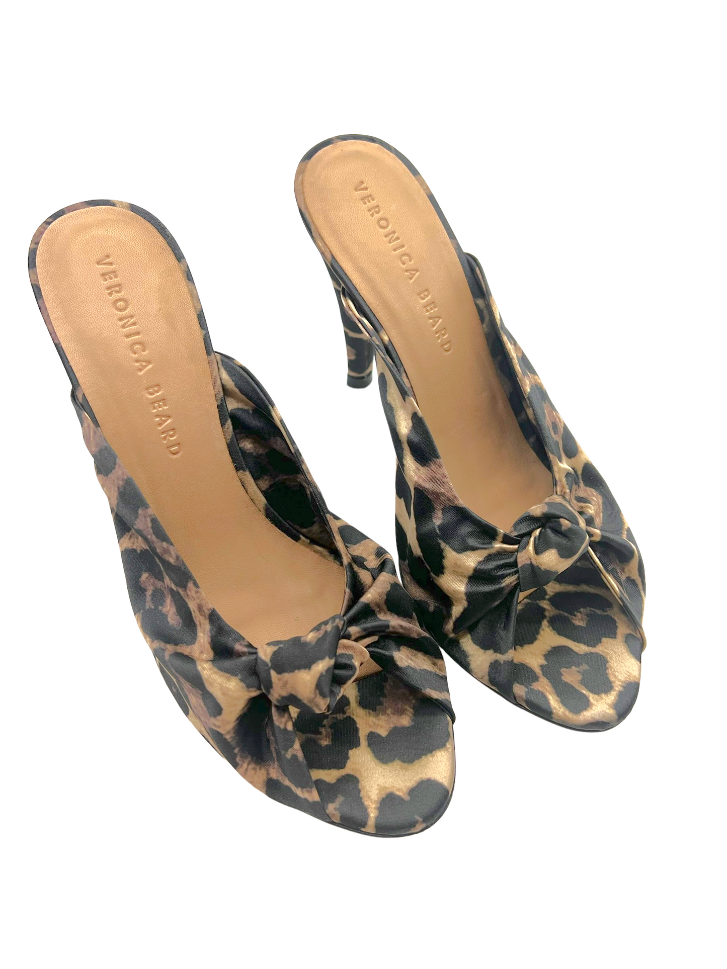 Veronica Beard Brown Satin Leopard Print Size 8 Mules