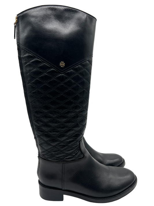 Tory Burch Black Leather Quilted Size 8 Claremont Boots