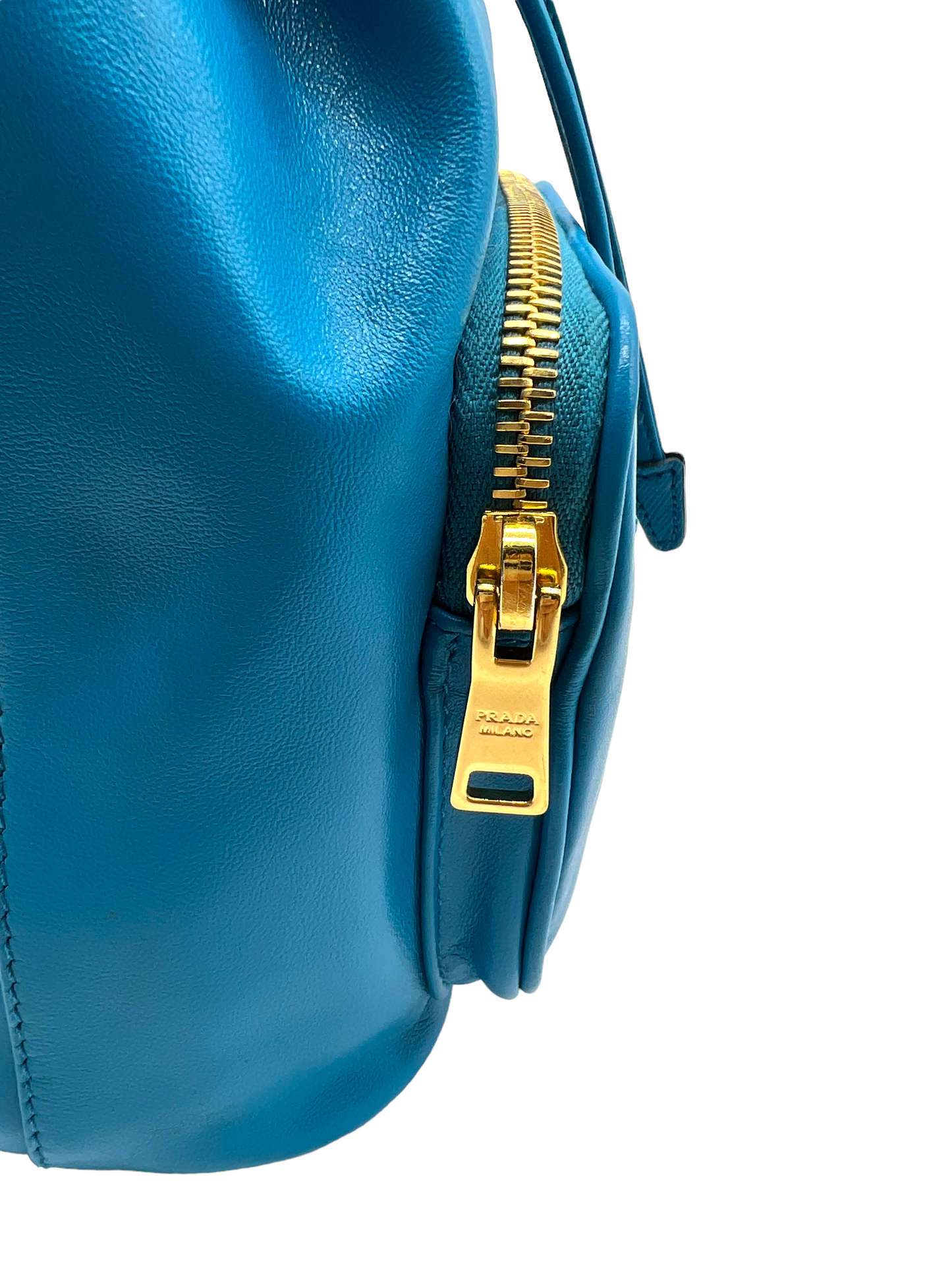 Prada Blue Leather Small Drawstring Bucket Handbag