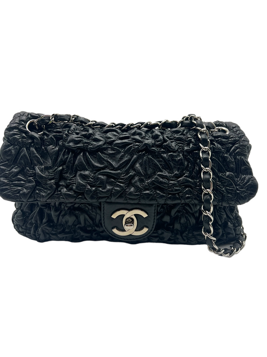 Chanel 2006-2008 Black Lambskin Astrakhan Flap Chain Shoulder Bag