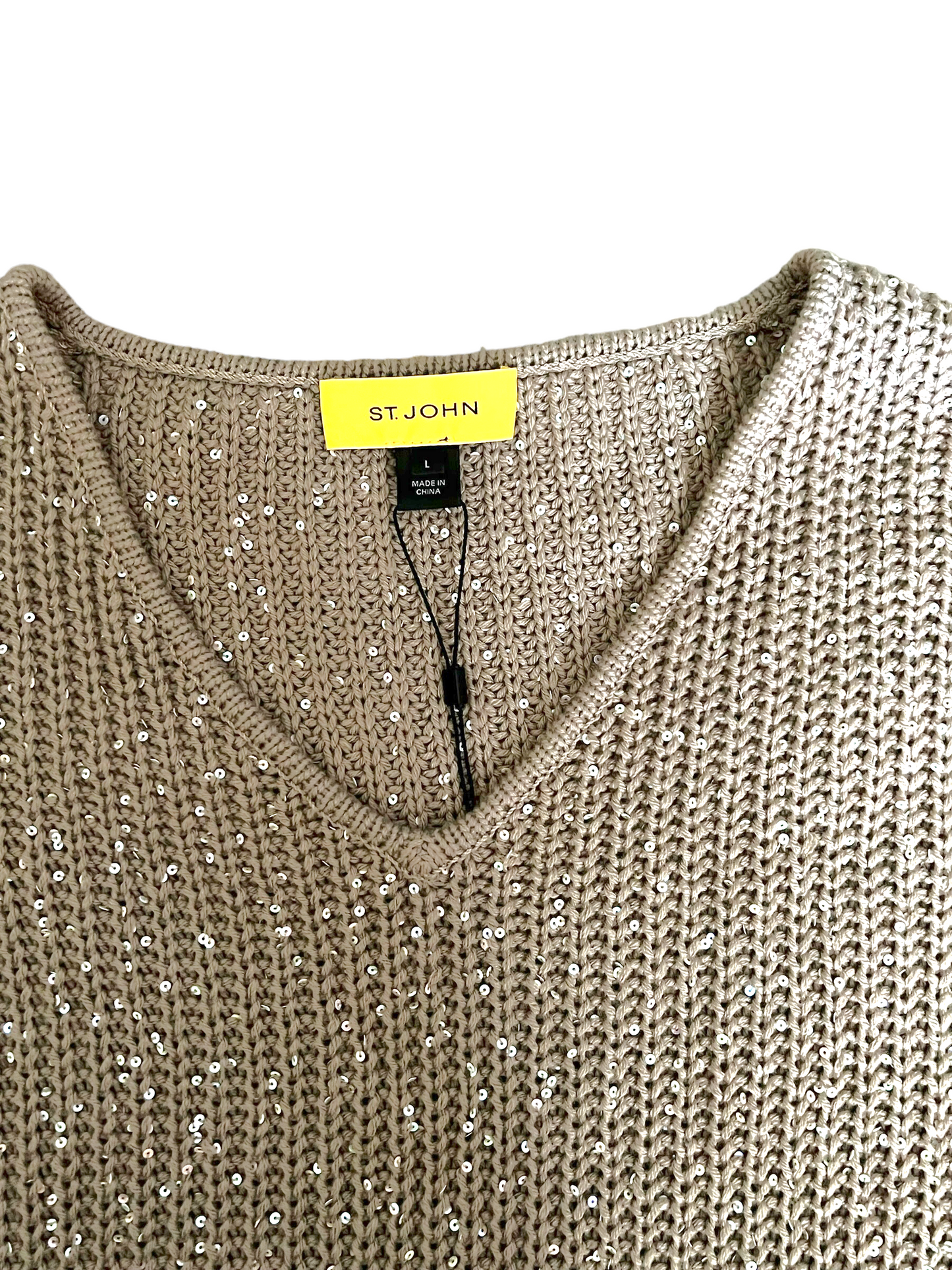 St. John Beige Knit Sequin Size L Sweater