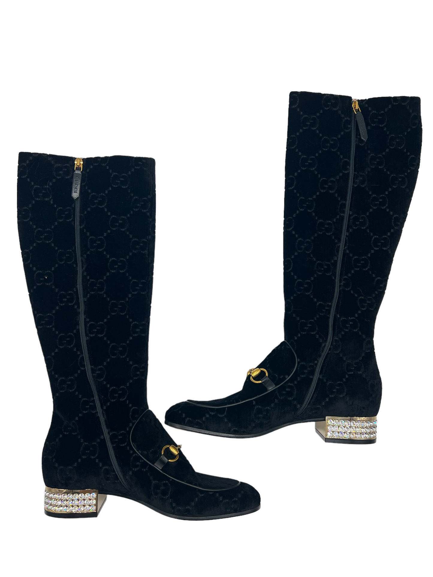 Gucci Black Black GG Velvet Horsebit Crystal Size 39 Boots