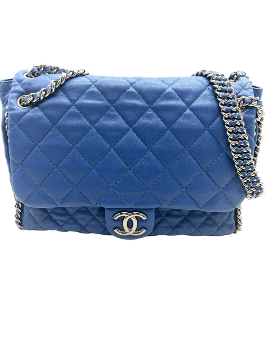 Chanel 2011-2012 Blue Washed Lambskin Maxi Chain Around Shoulder Bag