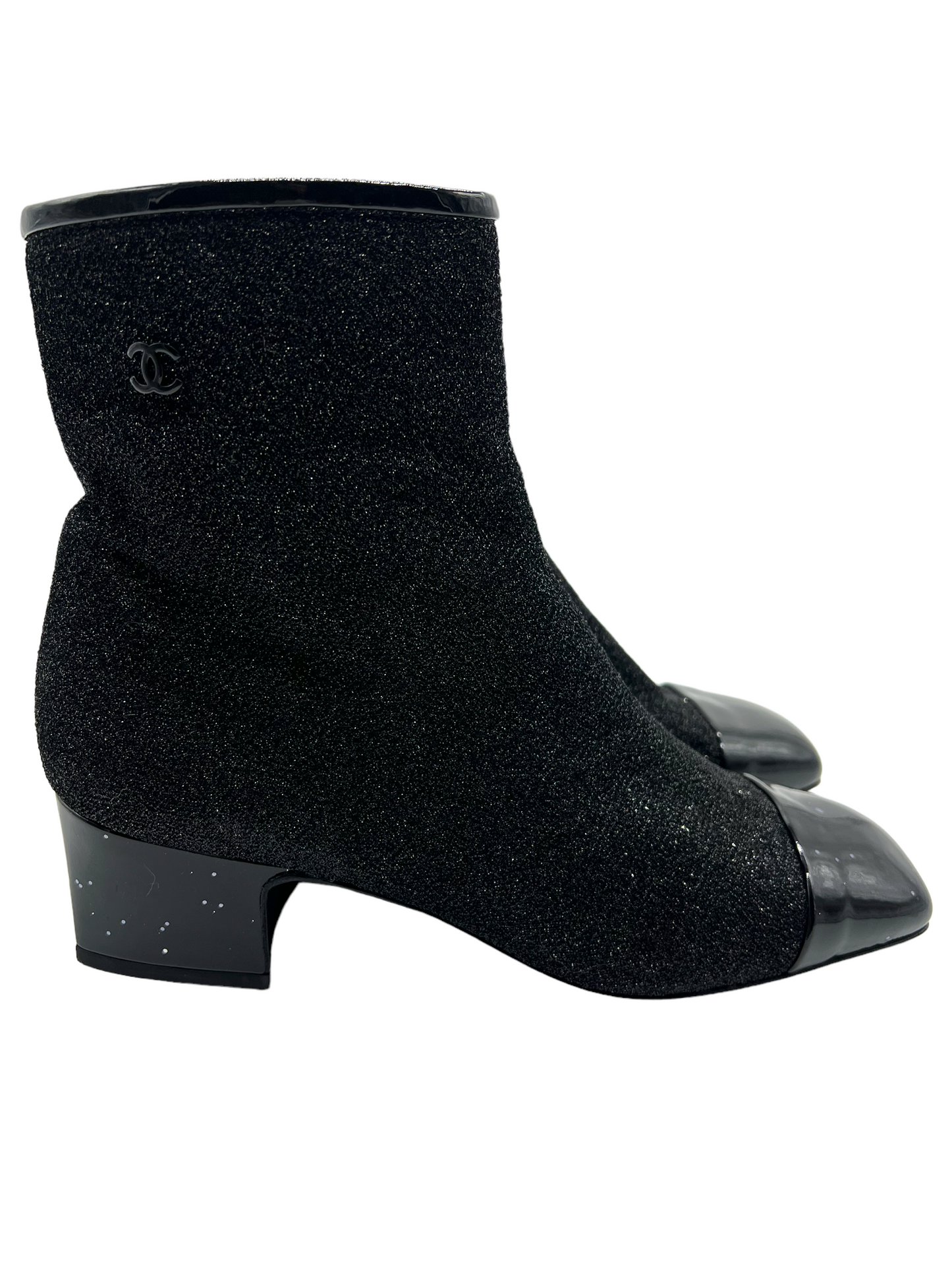 Chanel  Black Glitter Mesh Size 38 Booties