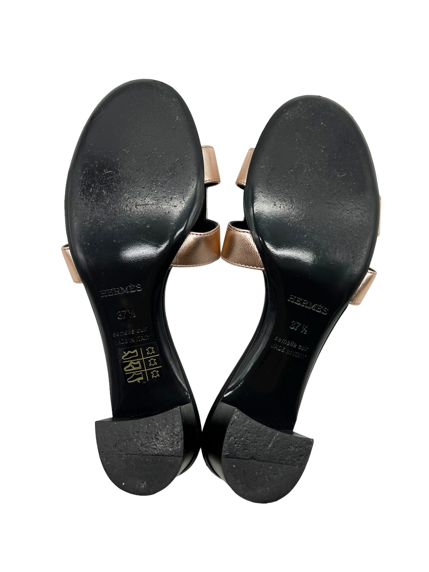 Hermes Metallic Rose Gold Dore Oasis Size 37.5 Sandals