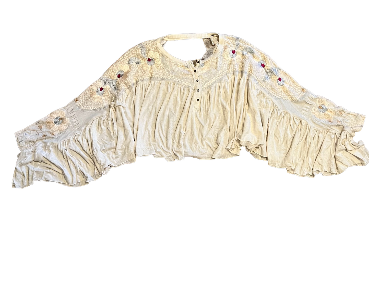 Free People Beige Embroidered Size M Top