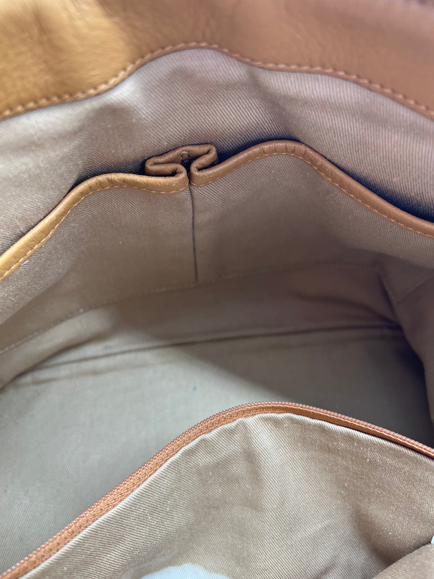 MCM Cognac Tan Visetos Heritage Pleated Buckle Shoulder Bag