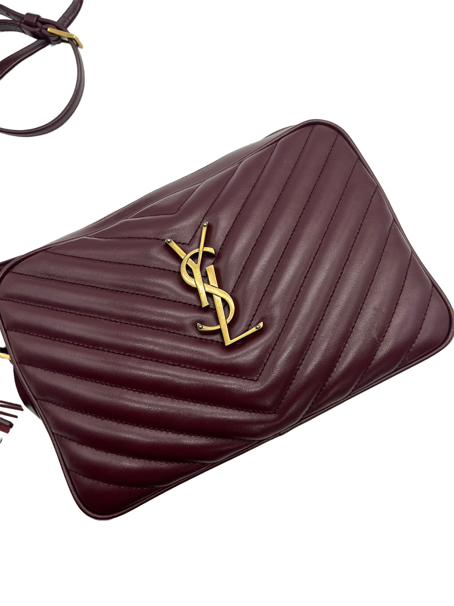 Saint Laurent YSL Burgundy Leather Loulou Camera Bag