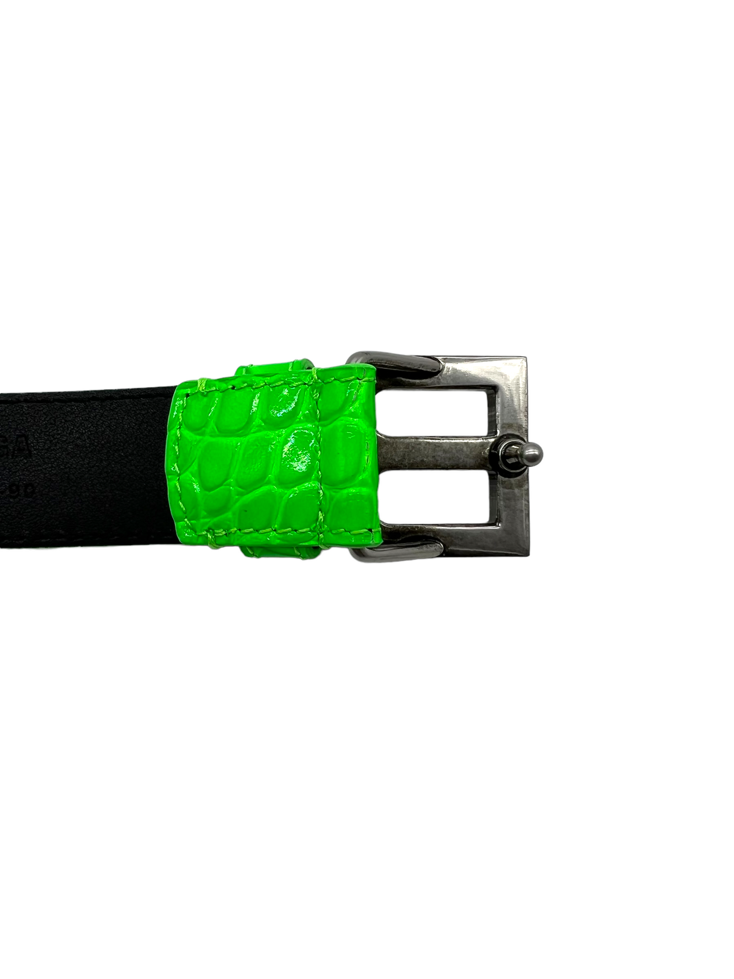 Balenciaga Fluo Green Croc Embossed Thin Hourglass Size 90 Belt