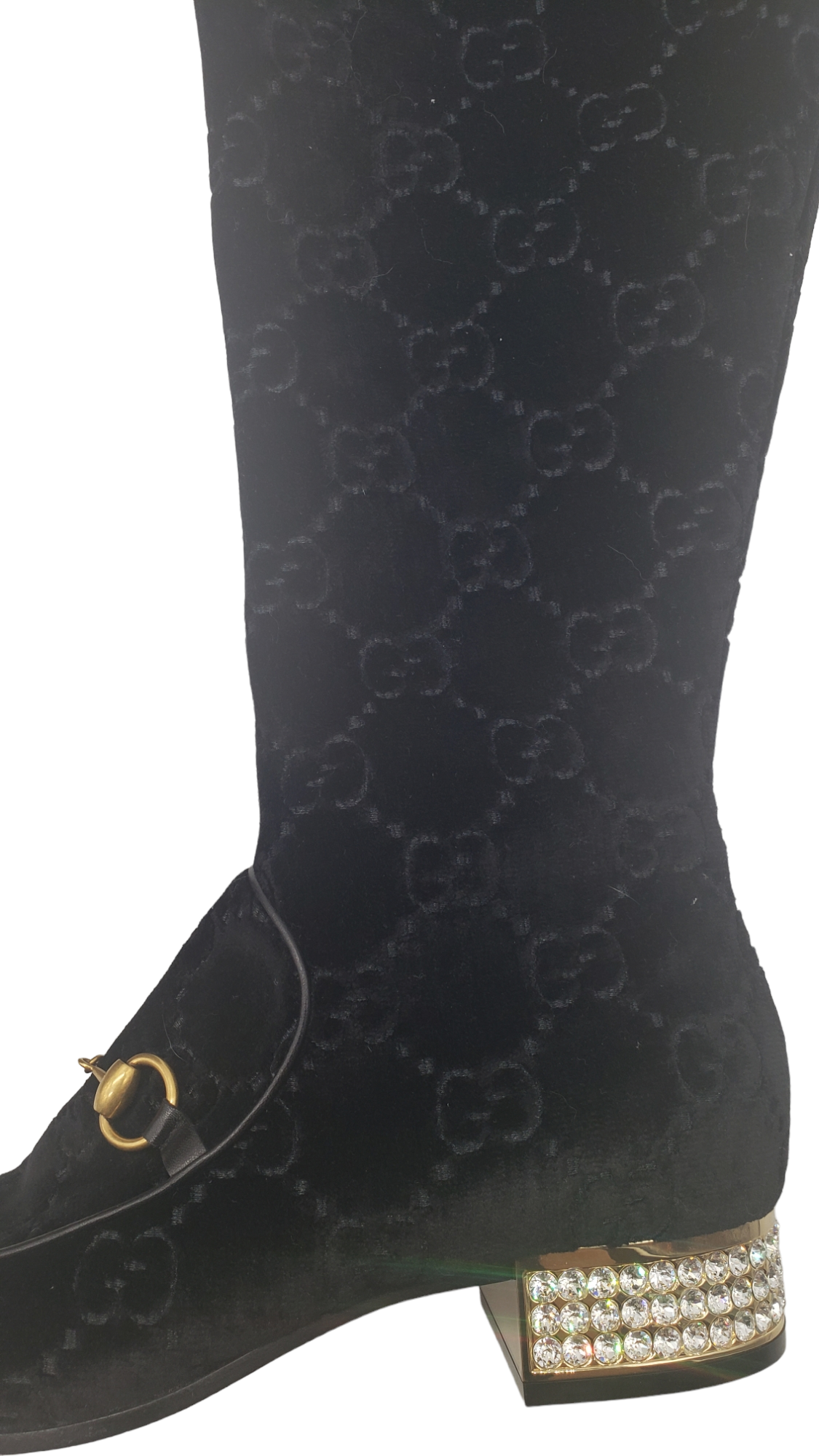 Gucci Black Black GG Velvet Horsebit Crystal Size 39 Boots