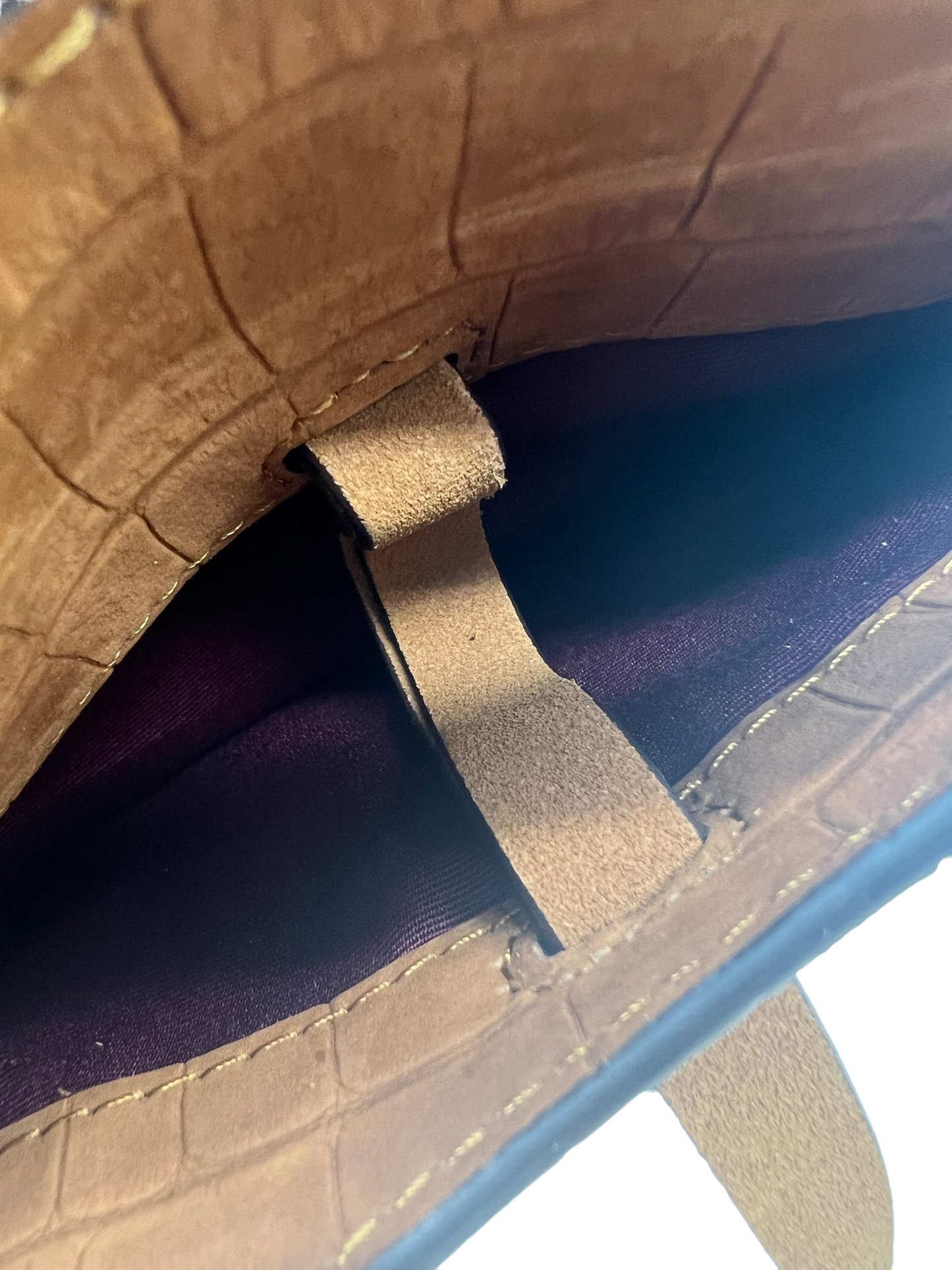 Marc Jacobs Tan Suede Croc Embossed Maverick Saddle Bag Crossbody