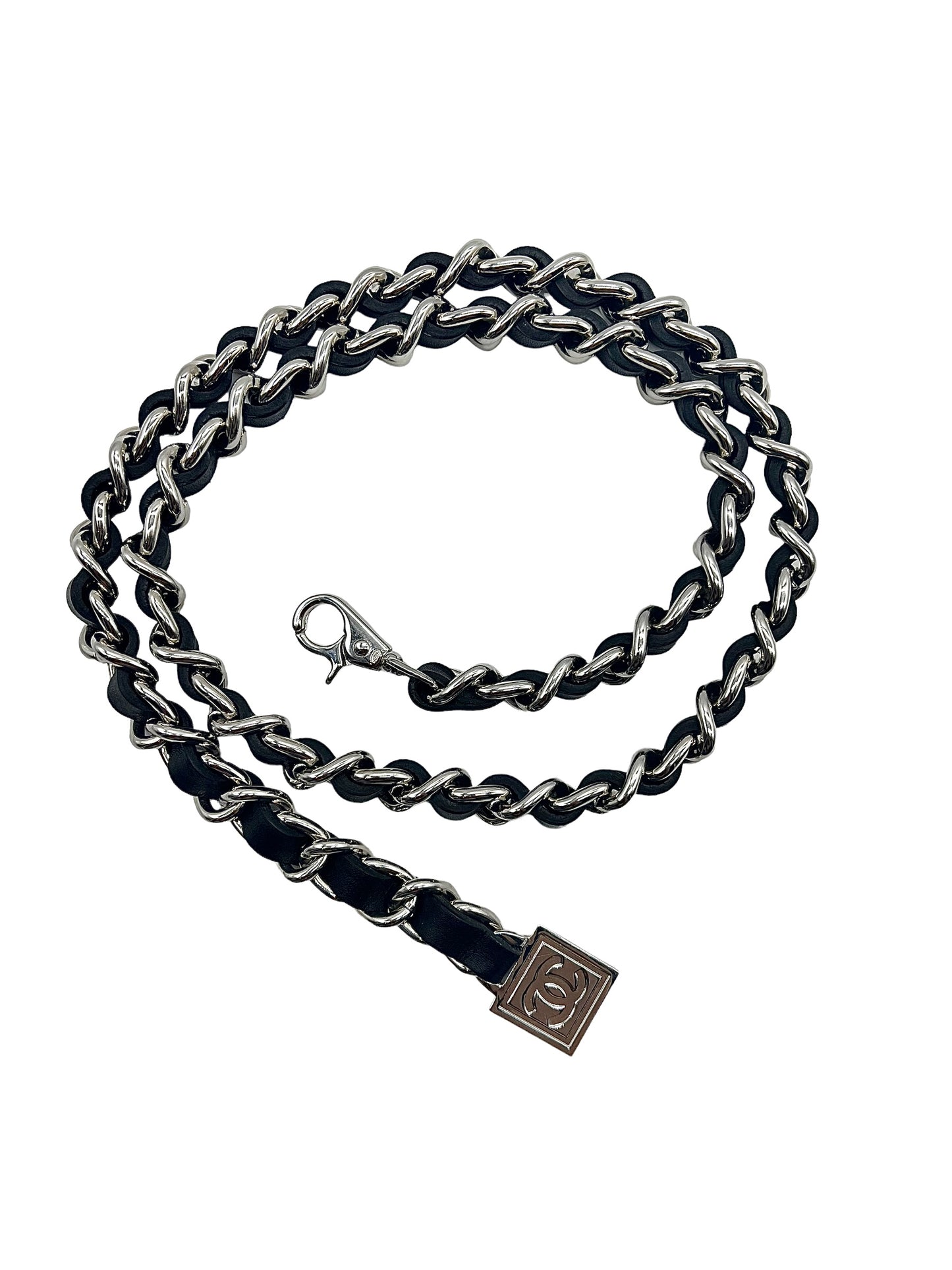 Chanel 06P Black & Silver Jumbo Leather Chain Belt