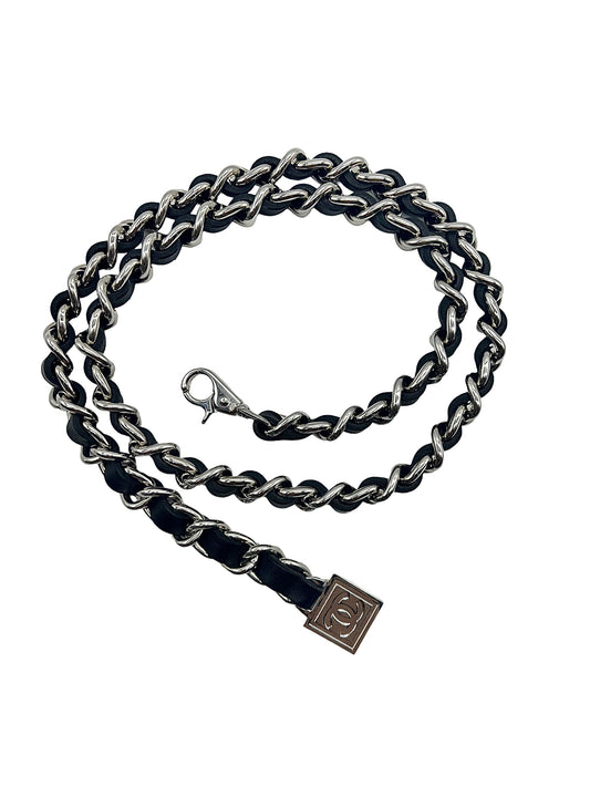 Chanel 06P Black & Silver Jumbo Leather Chain Belt
