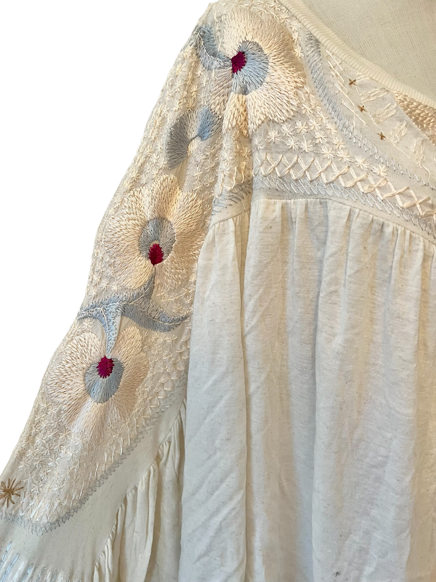 Free People Beige Embroidered Size M Top