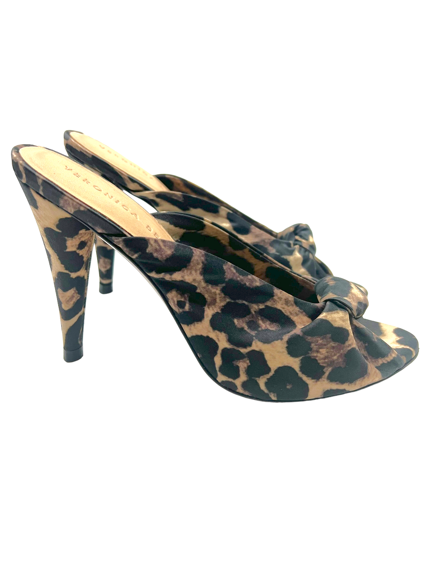 Veronica Beard Brown Satin Leopard Print Size 8 Mules