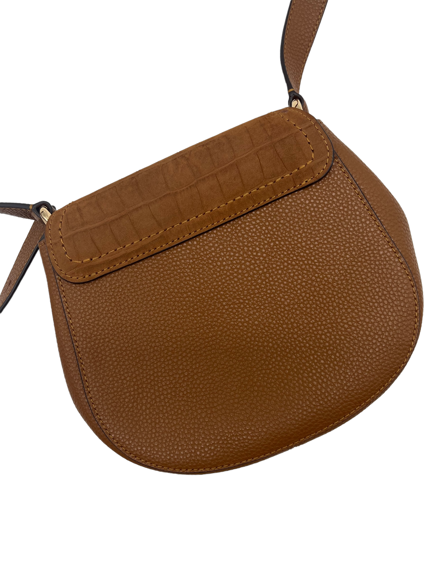 Marc Jacobs Tan Suede Croc Embossed Maverick Saddle Bag Crossbody