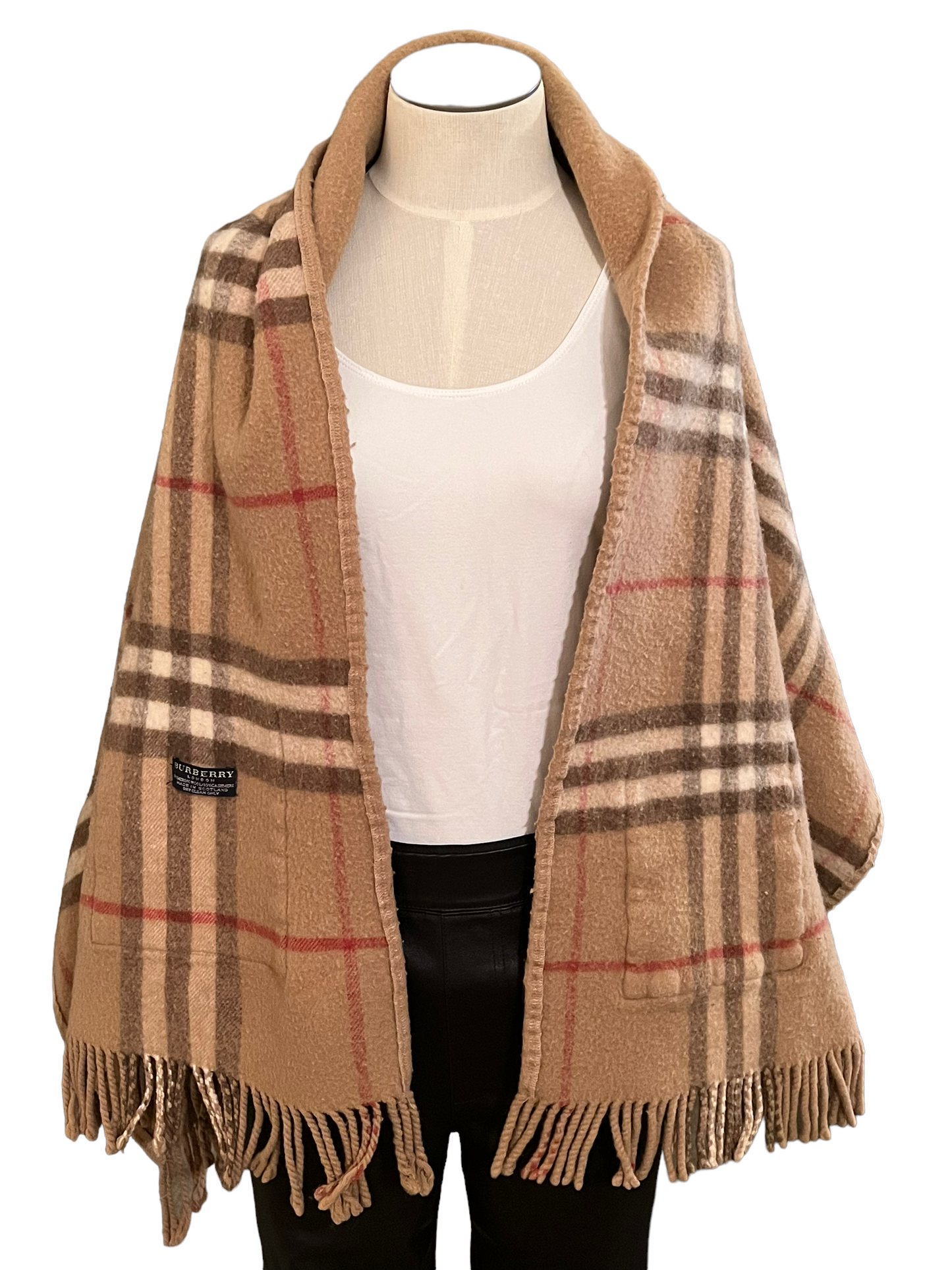 Burberry Tan Double Sided Scarf With Pockets
