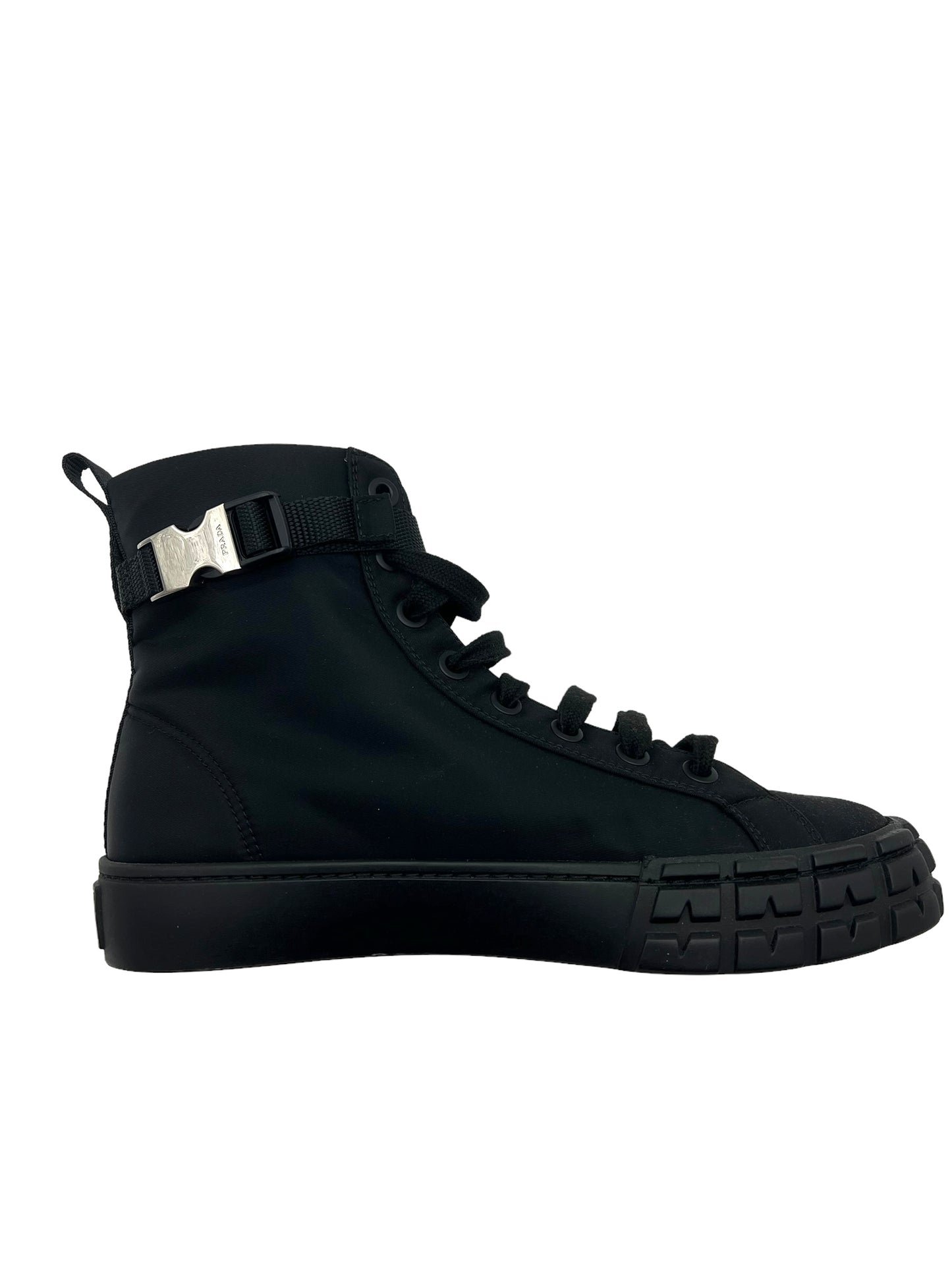 Prada Black Pouch Pocket Nylon Women's Size 40 High Top Sneakers