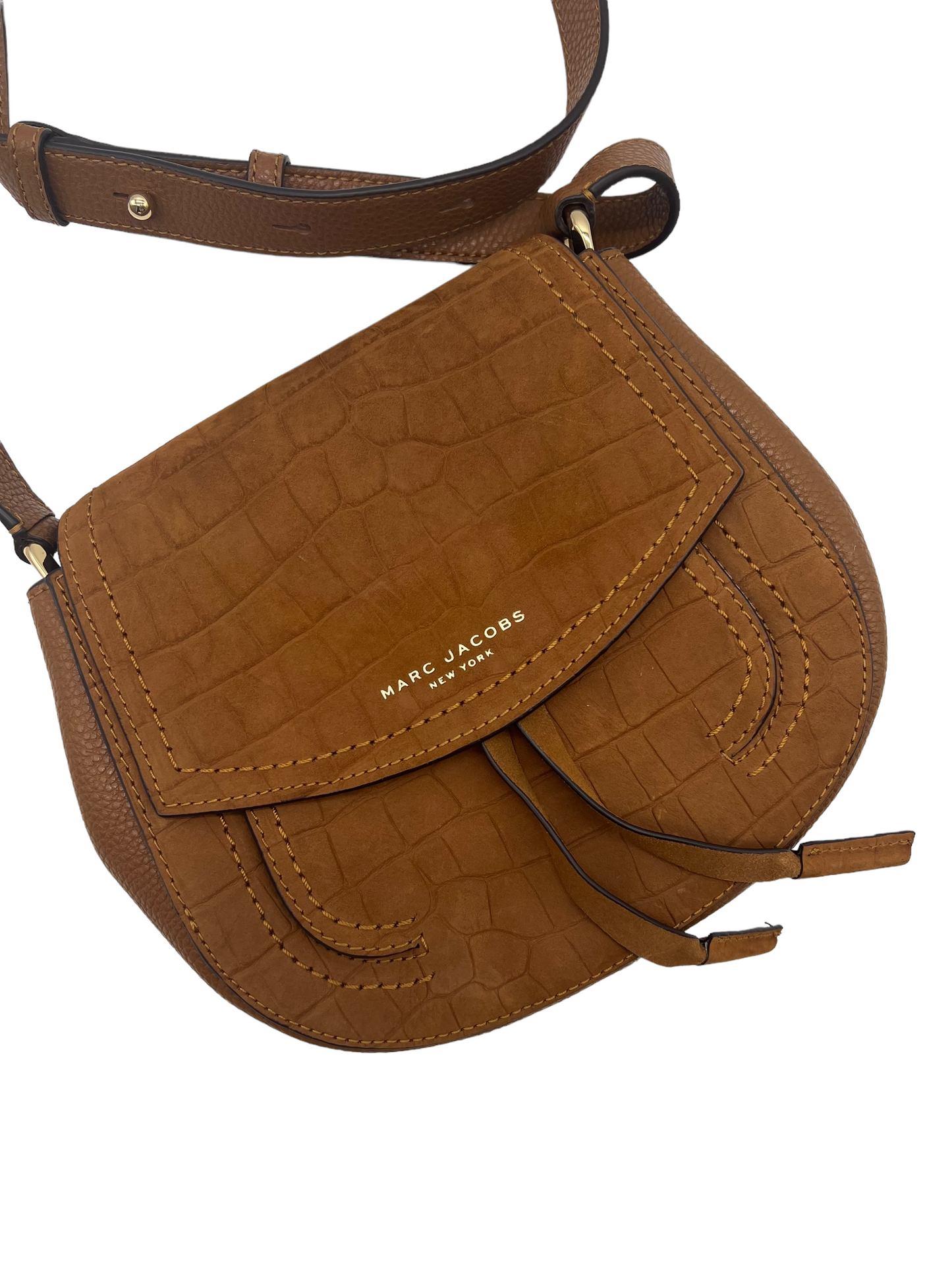 Marc Jacobs Tan Suede Croc Embossed Maverick Saddle Bag Crossbody
