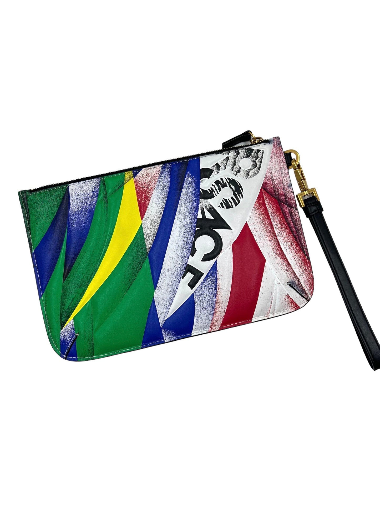 Versace Multicolor Leather Vitello Logo Print Pochette